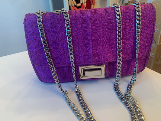 Trendy Premium Aso Oke Pearl Party African print hand bag - Purple