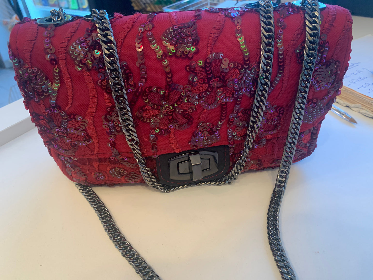 Trendy Premium Lace Pearl Party hand bag - Wine