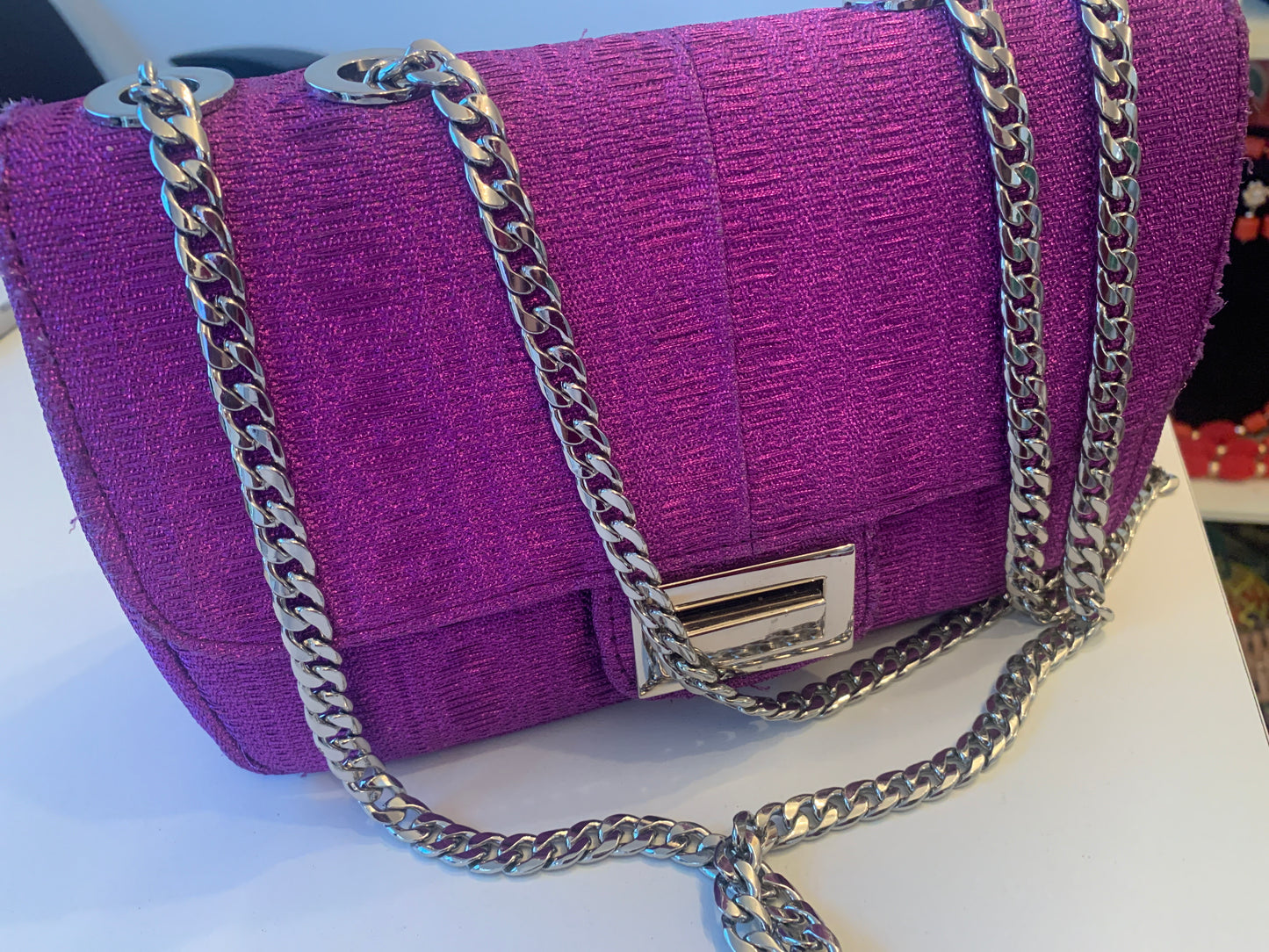 Trendy Premium Aso Oke Pearl Party African print hand bag - Purple