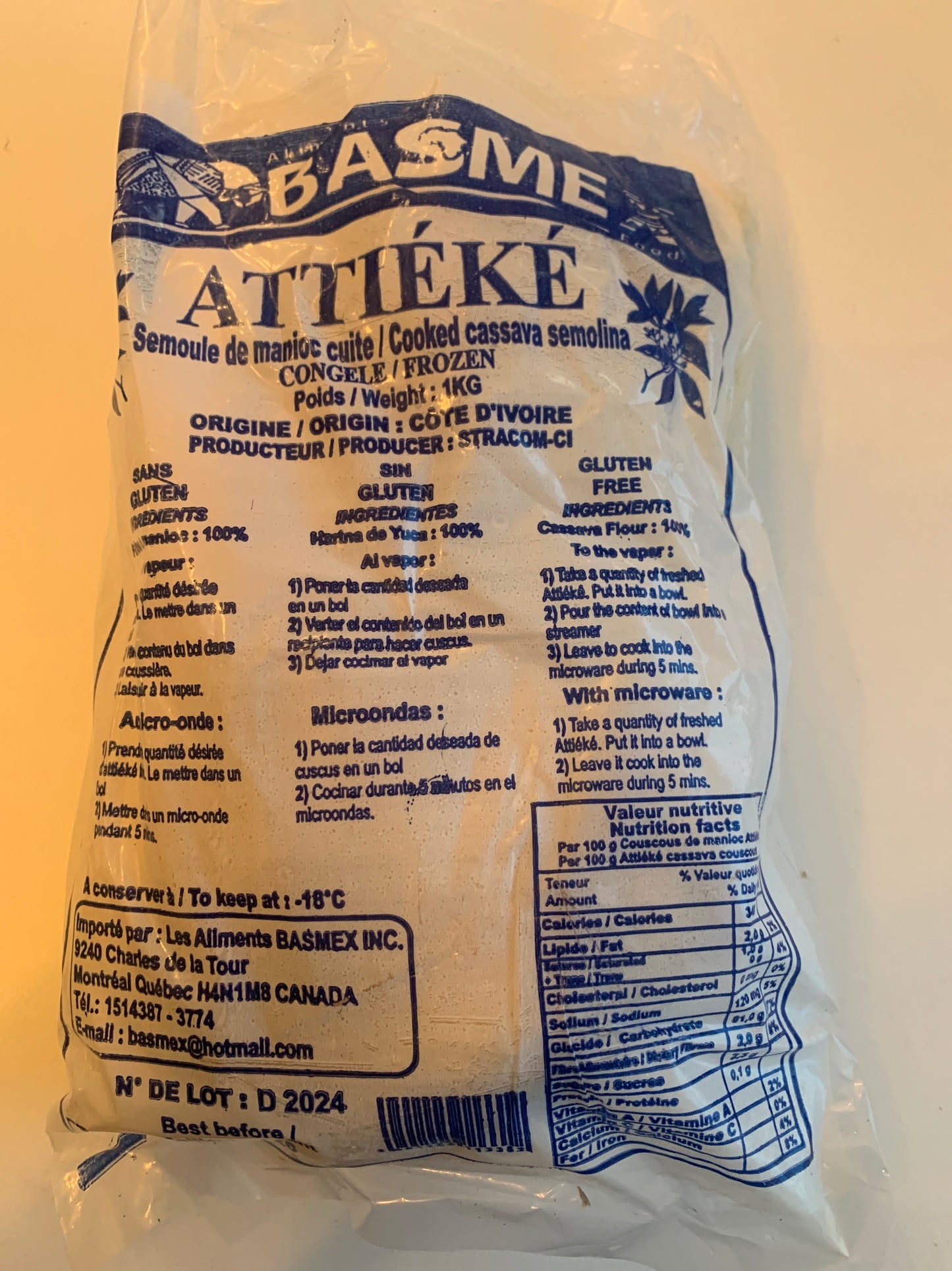 Fresh Attieke - Frozen (Cooked cassava semolina) - 1Kg
