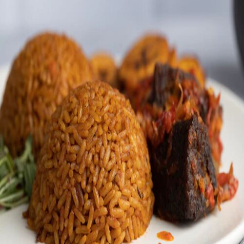 Jollof Rice Smoky + Peppered Protein Combination