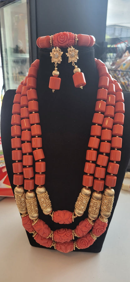Bridal traditional red coral beads for wedding bride