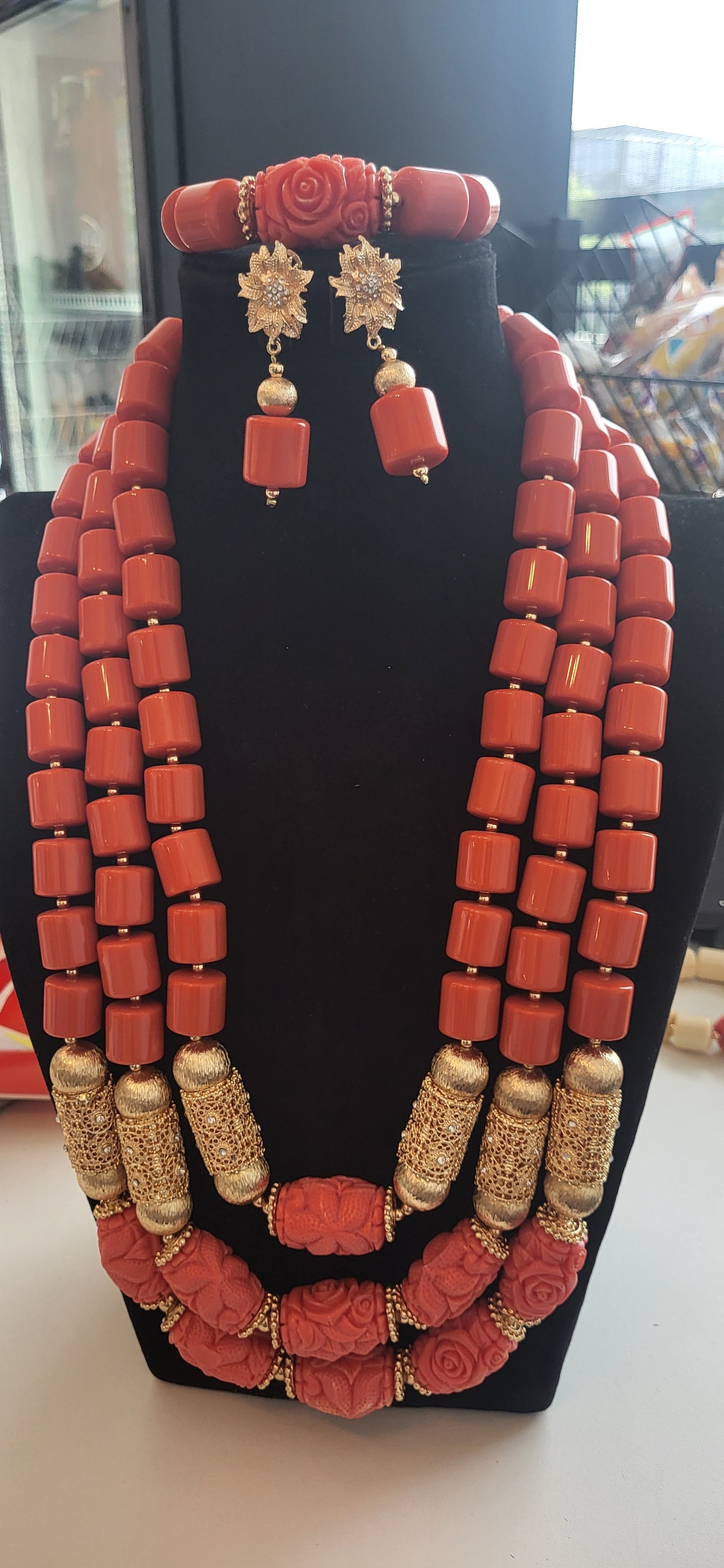Bridal traditional red coral beads for wedding bride