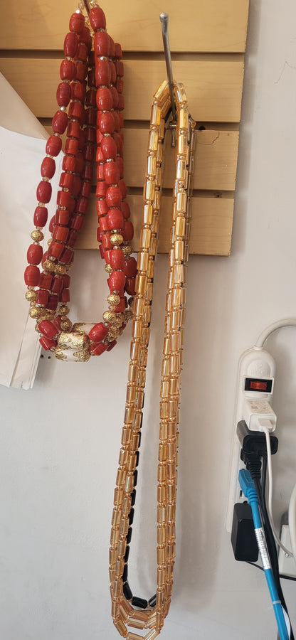 Nigerian traditional cultural bride and groom long neck bead