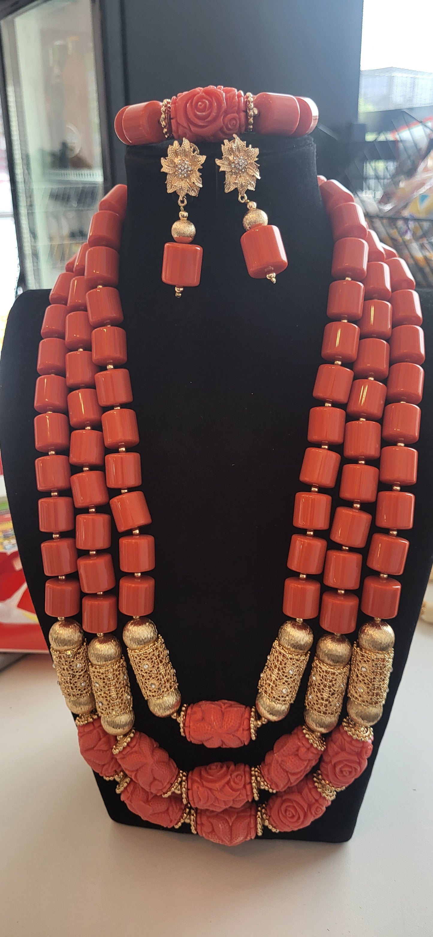 Bridal traditional red coral beads for wedding bride