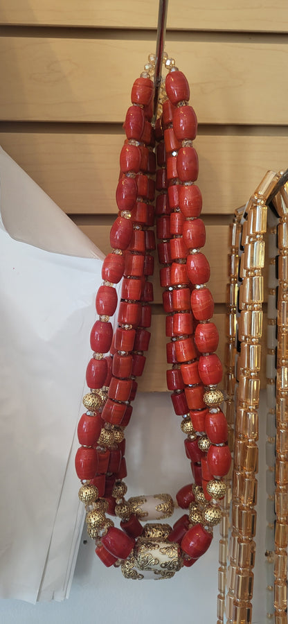 Nigerian traditional cultural bride and groom long neck bead